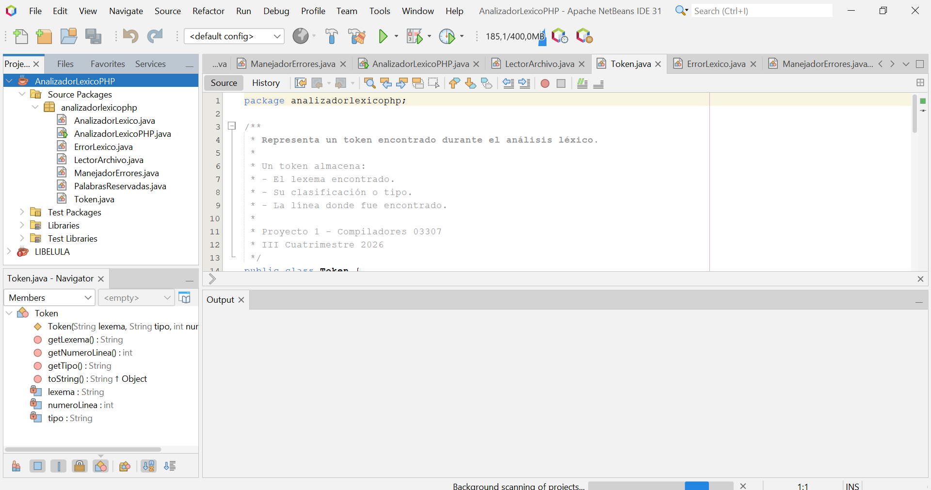 Proyecto AnalizadorLexicoPHP en Apache NetBeans.