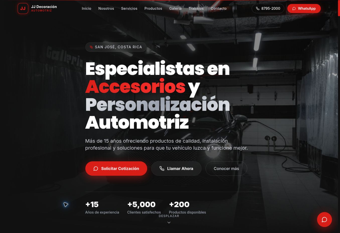Captura del sitio de JJ Decoración Automotriz